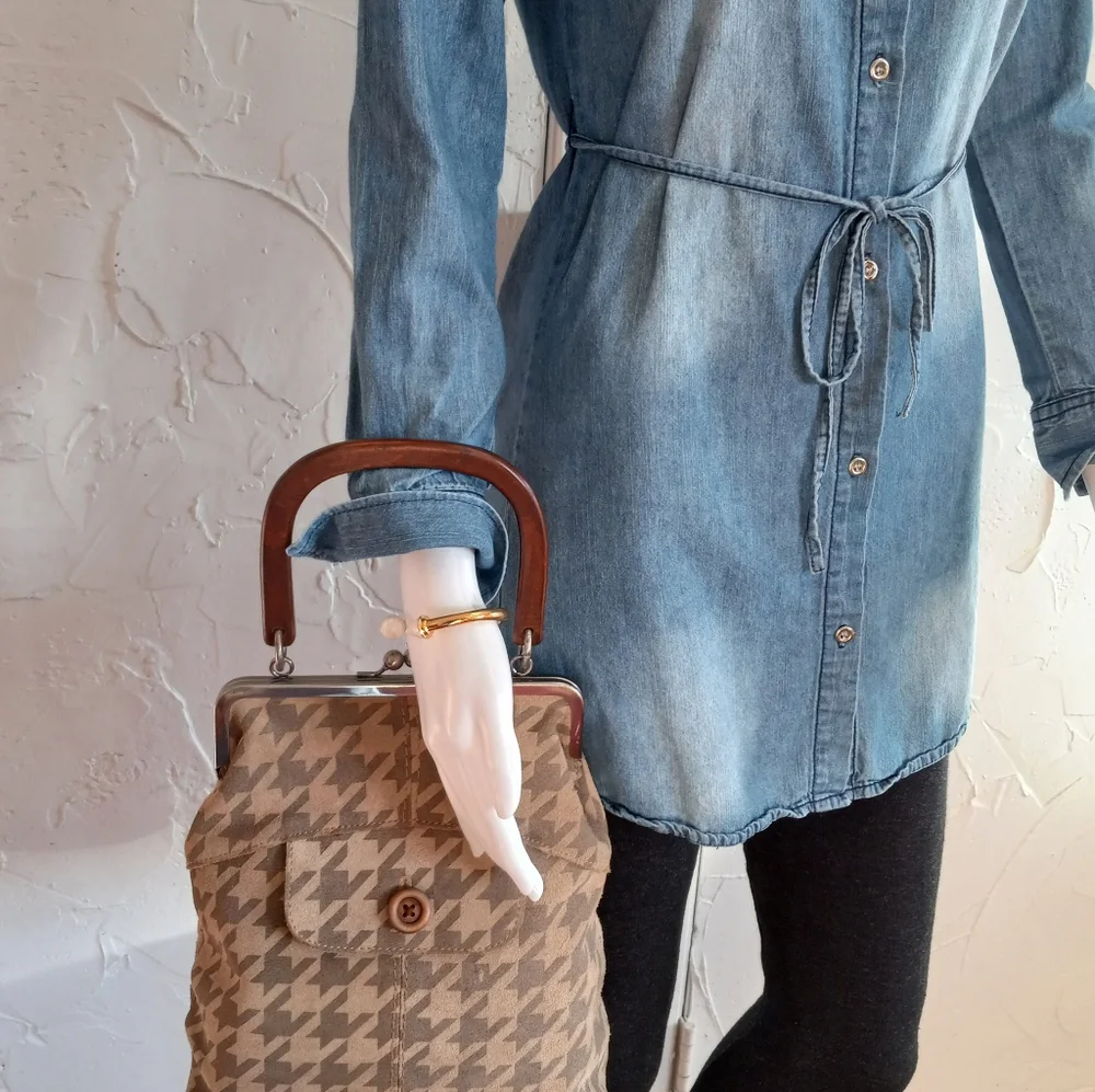 Fossil, Houndstooth, Kiss-lock Frame Satchel
